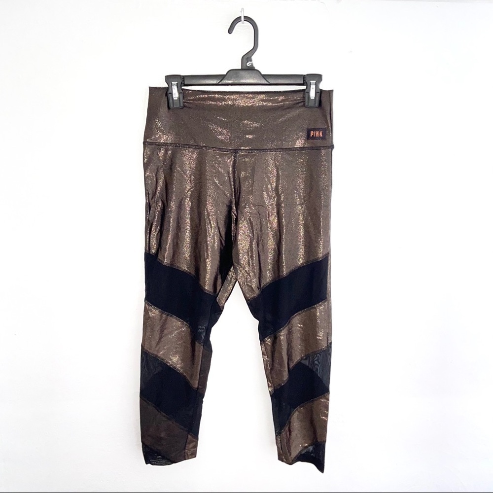 PINK Victoria’s Secret Ultimate Gold Black Mesh Shimmer Leggings Size L